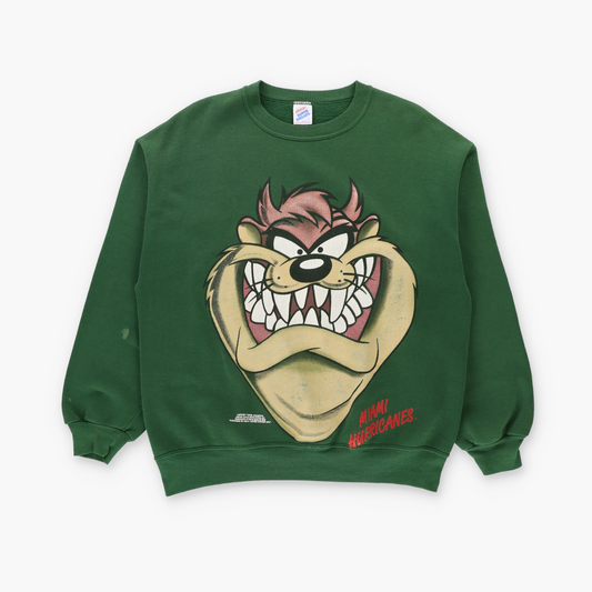 1993 Miami Hurricanes USA Made Tasmanian Devil JERZEES Green Sweatshirt (L)