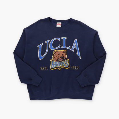 UCLA Bruins NUTMEG MILLS Gold Glitter & Navy Football Sweatshirt USA Made (L)
