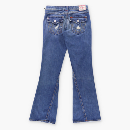 Vintage TRUE RELIGION 'Joey' Low Rise USA Made Distressed Bootcut Jeans With Original Tag (29) ***COCO Vintage Sole Melbourne