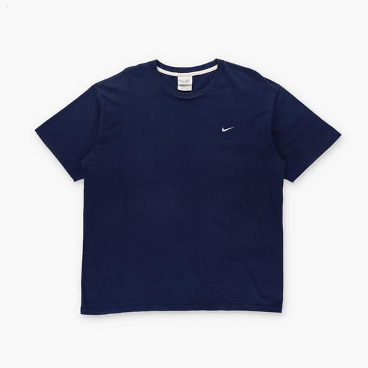 NIKE Navy Blue & White Embroidered Swoosh Logo T-Shirt (XL)