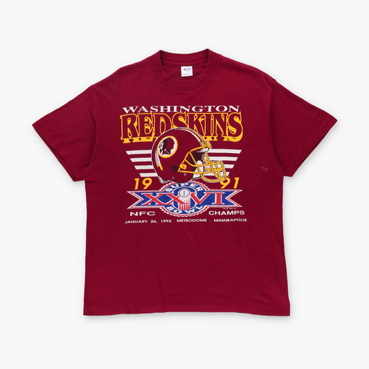 Washington Redskins 90's NFL Super Bowl USA Made Single Stitch Red TRENCH T-Shirt (M-L)