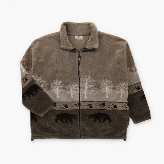 BLACK MOUNTAIN Bear Tracks USA Made Beige & Brown Fleece Jacket (XL)
