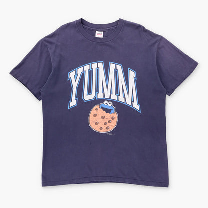 Vintage SESAME STREET Cookie Monster "Yumm" USA Made Navy Single Stitch Tee (XL) ***COCO Vintage Sole Melbourne