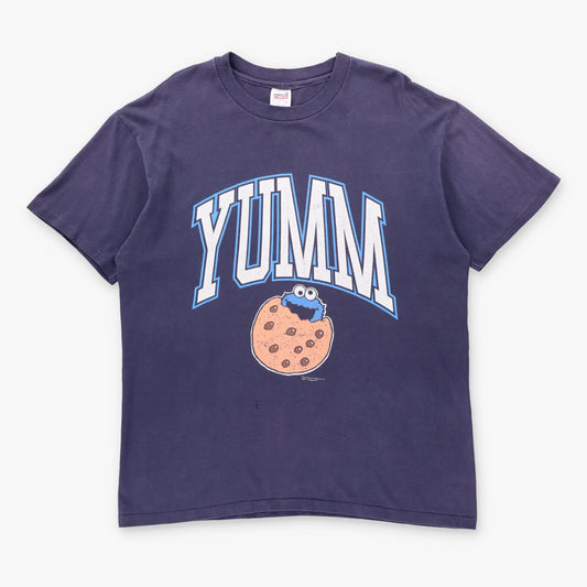 Vintage SESAME STREET Cookie Monster "Yumm" USA Made Navy Single Stitch Tee (XL) ***COCO Vintage Sole Melbourne