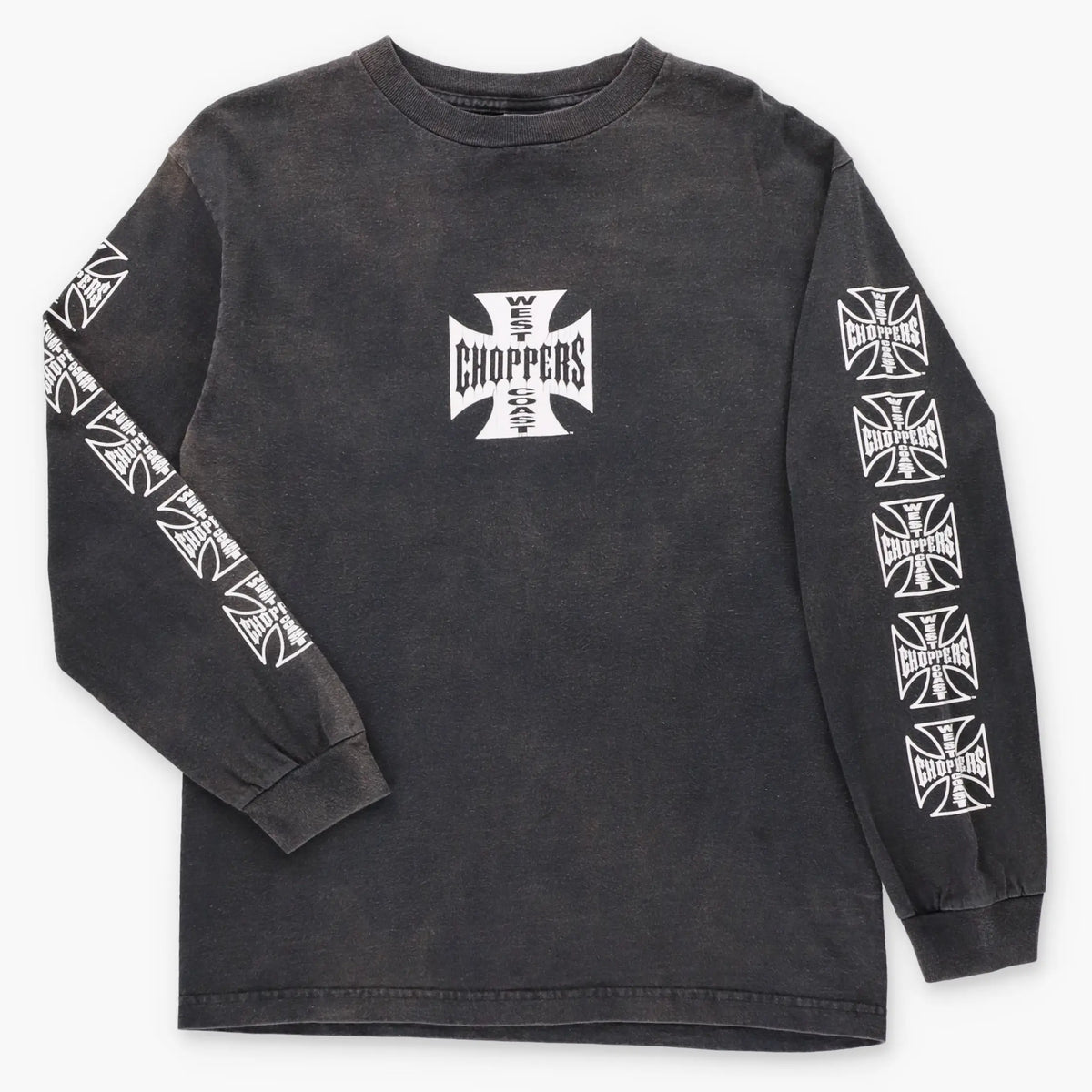 Vintage WEST COAST CHOPPERS Jesse Who? Logo Graphic Long Beach Faded Black Long Sleeve Tee (M) ***COCO Vintage Sole Melbourne