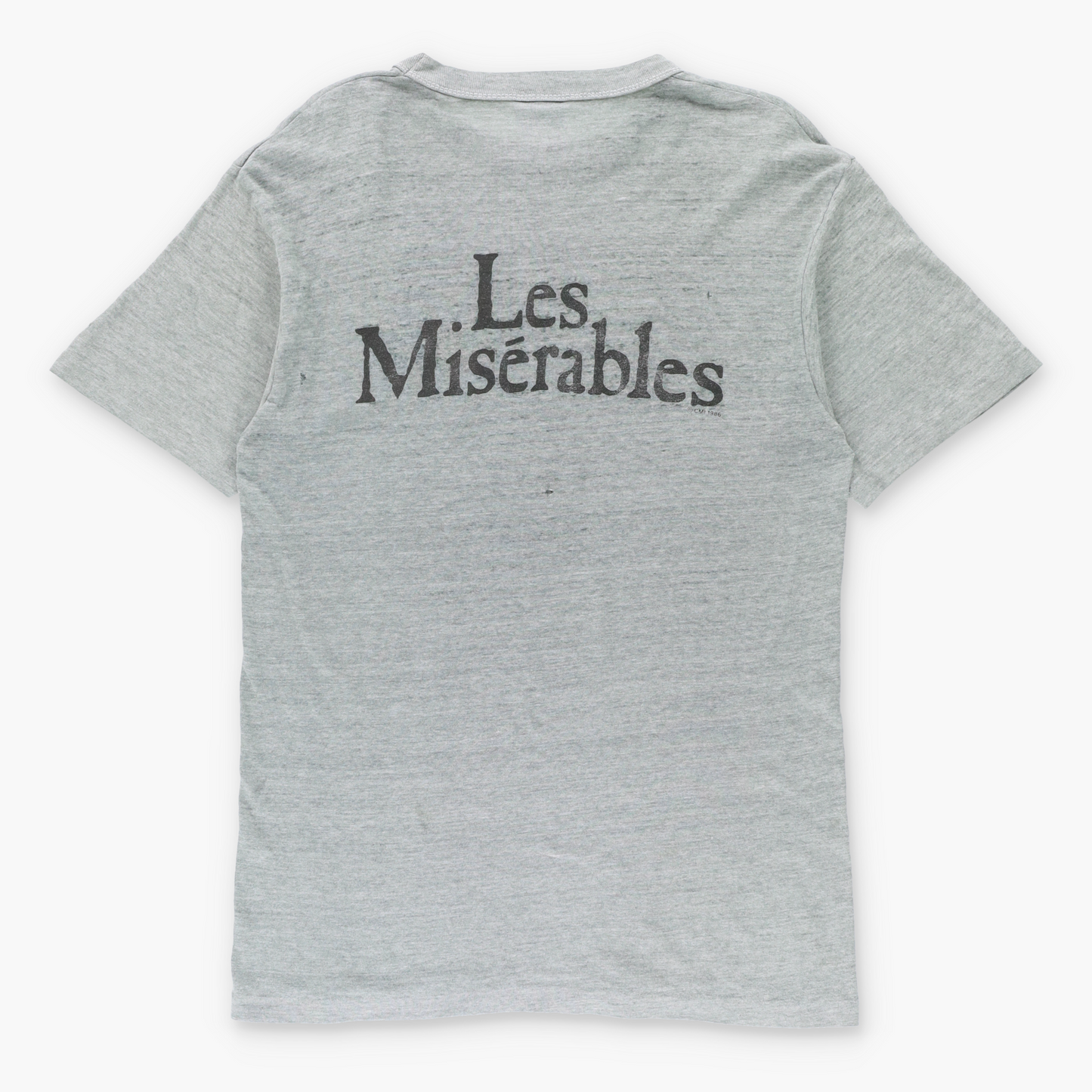 Vintage 1986 LES MISERABLES Cosette French Flag Illustration USA Made Single Stitch Grey Musical Tee (S TALL) ***COCO Vintage Sole Melbourne