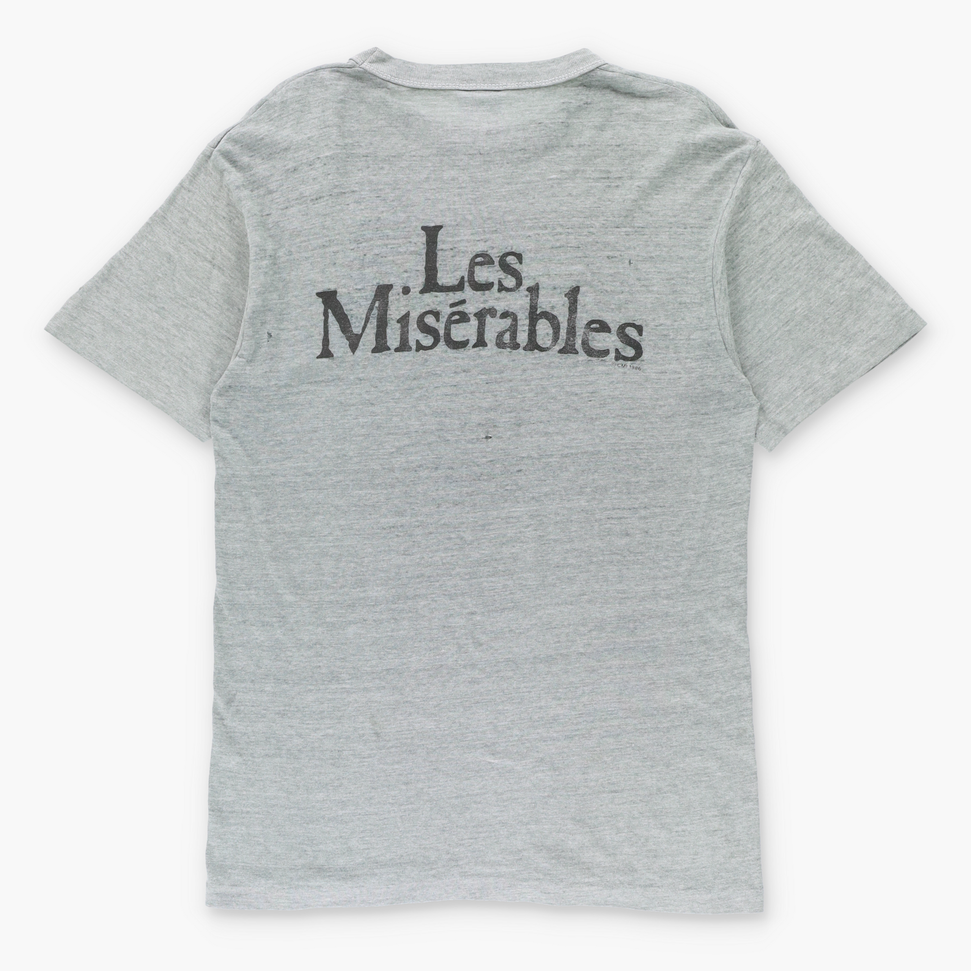 Vintage 1986 LES MISERABLES Cosette French Flag Illustration USA Made Single Stitch Grey Musical Tee (S TALL) ***COCO Vintage Sole Melbourne