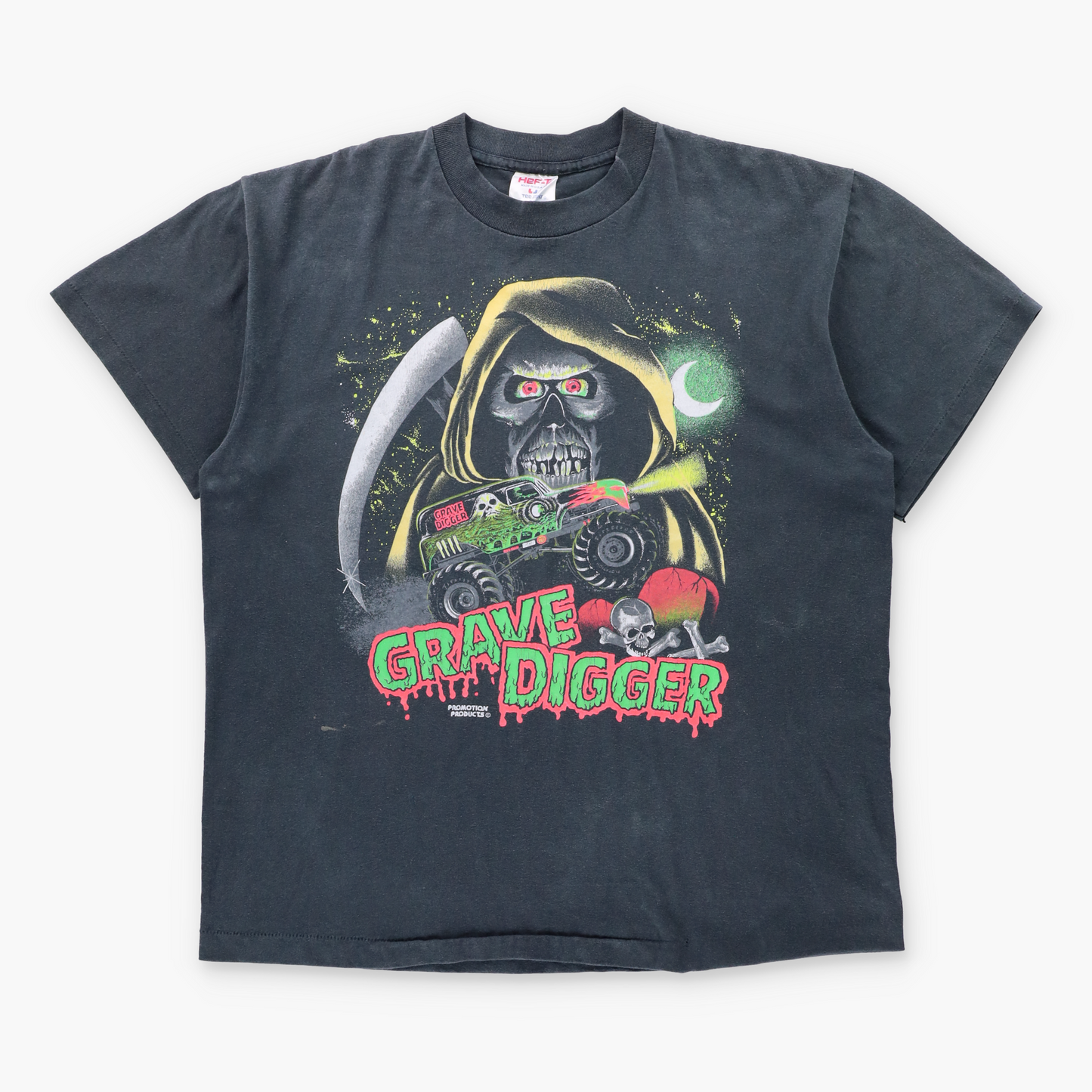 Vintage 90s Grave Digger Monster Truck & Grim Reaper USA Made Faded Black Single Stitch Tee (XL) ***COCO Vintage Sole Melbourne