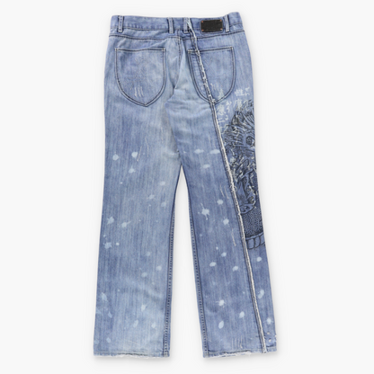 AFFLICTION 'Denim Killers' Vintage Y2K Japanese Dragon USA Made Distressed Blue Jeans (34x34) ***COCO Vintage Sole Melbourne
