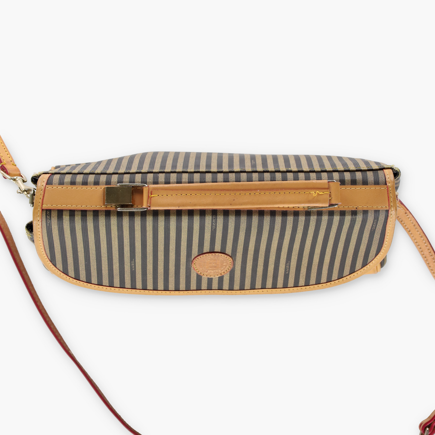 FENDI Italian Made Vintage Brown Striped Leather Crossbody Satchel