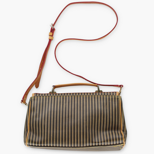 FENDI Italian Made Vintage Brown Striped Leather Crossbody Satchel