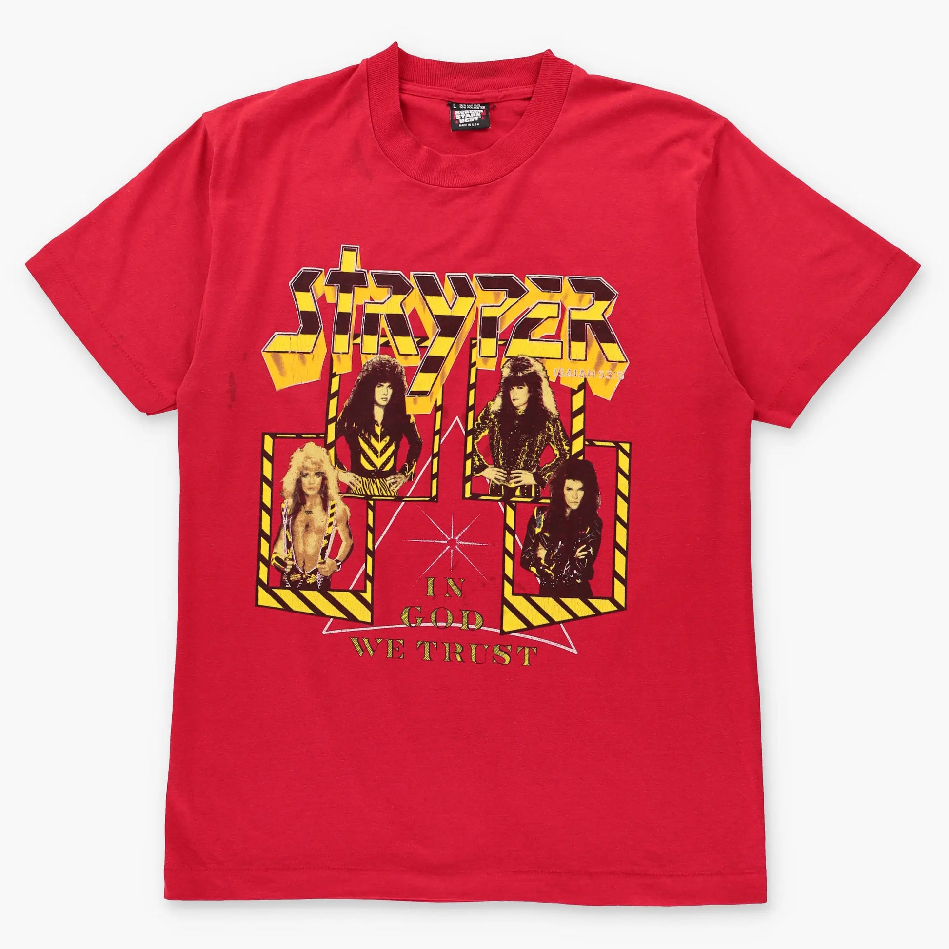 Stryper 'In God We Trust' Single Stitch 80s Christian Metal Band Tee USA Made (M) - Vintage Sole Melbourne