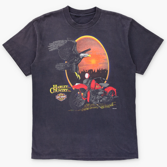 HARLEY DAVIDSON Vintage 1995 "Harley Country" Black Single Stitch T-Shirt (M TALL)