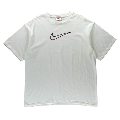 NIKE Red & Navy Big Centre Swoosh Outline White T-Shirt (L)