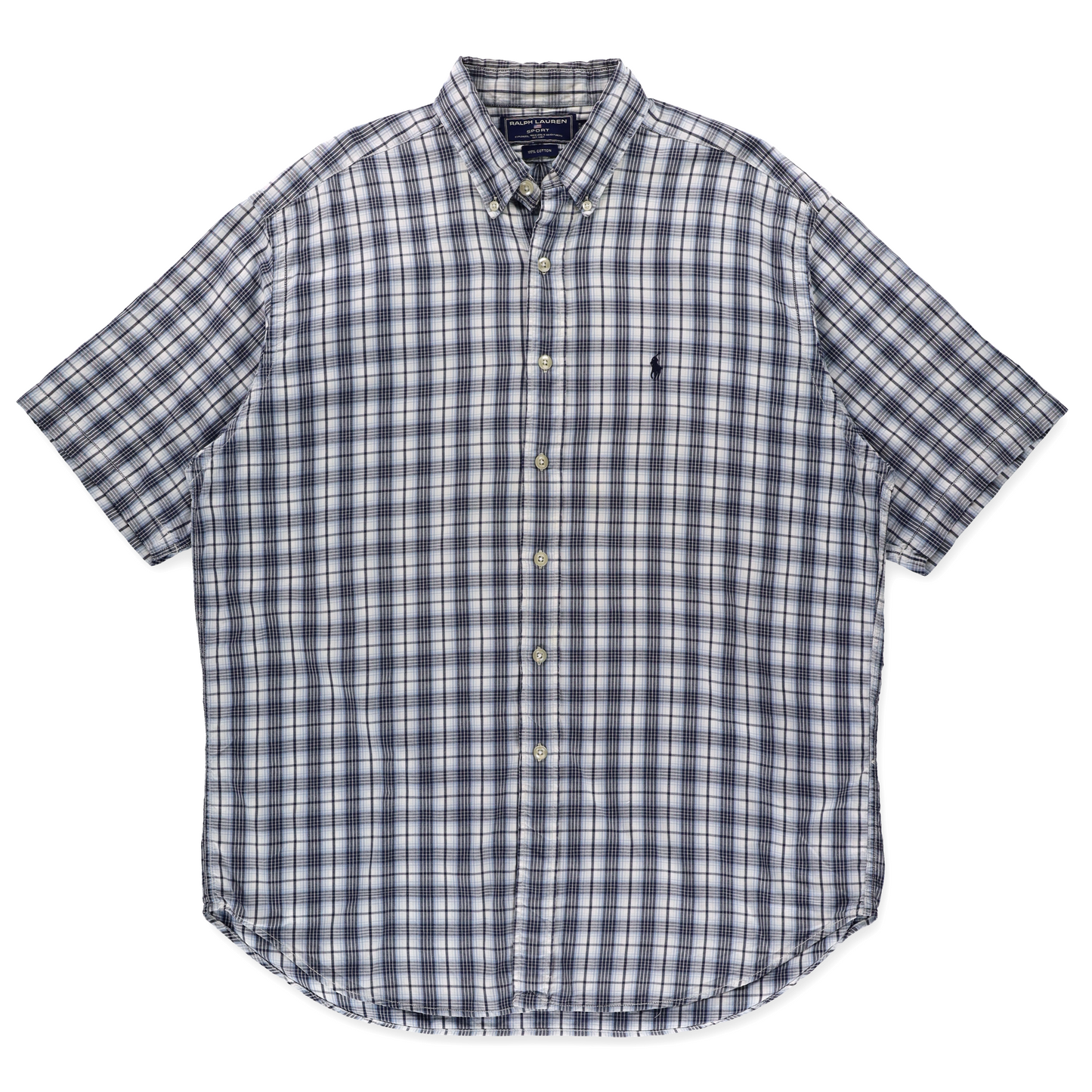 RALPH LAUREN SPORT Blue & White Plaid Short Sleeve Button Up Shirt (L-XL)
