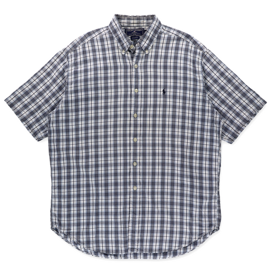RALPH LAUREN SPORT Blue & White Plaid Short Sleeve Button Up Shirt (L-XL)