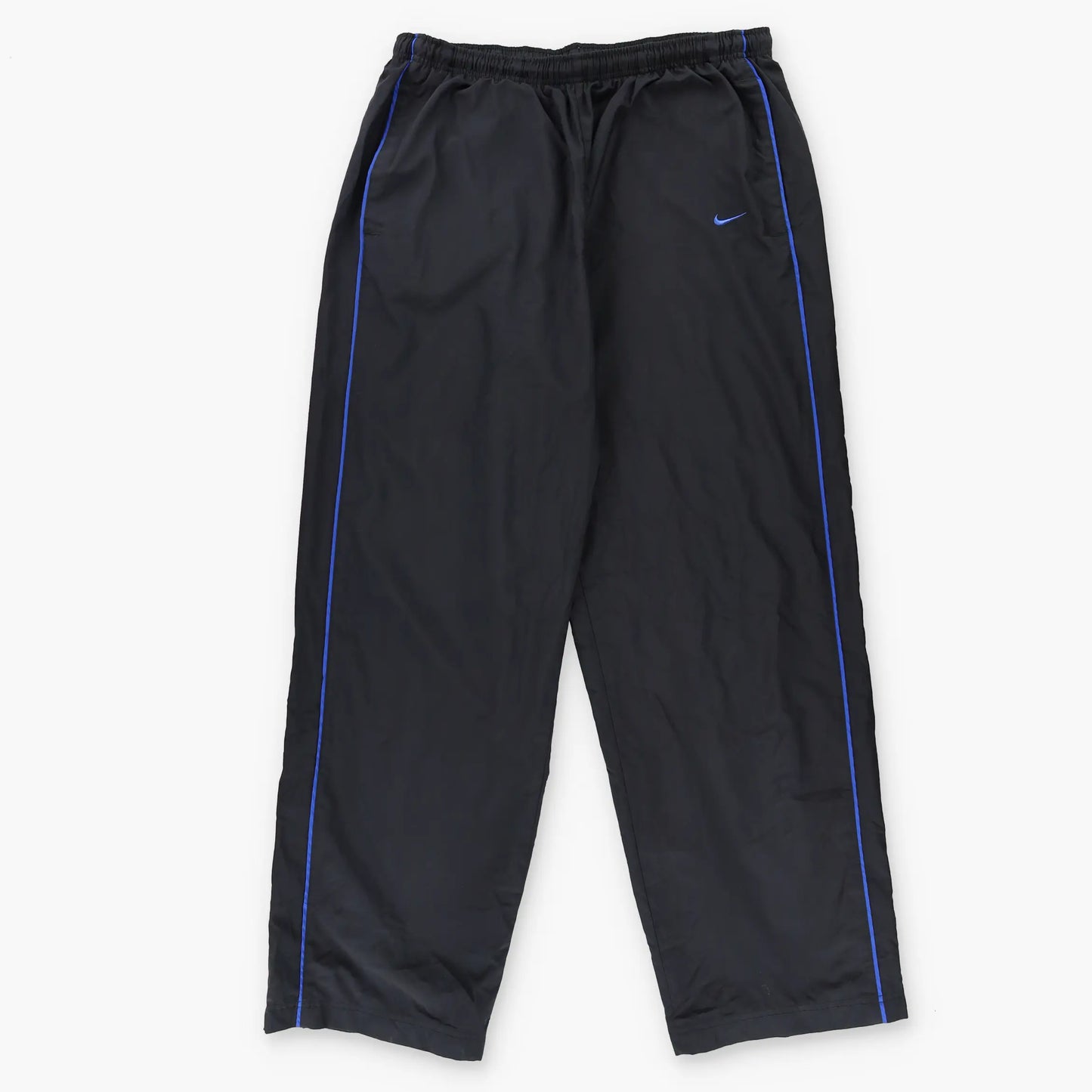 NIKE Embroidered Swoosh Blue Stripe Black Track Pants (XL) - Vintage Sole Melbourne
