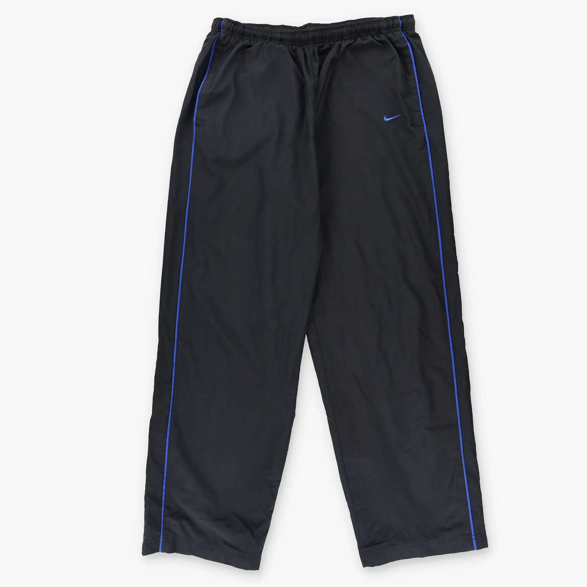 NIKE Embroidered Swoosh Blue Stripe Black Track Pants (XL) - Vintage Sole Melbourne