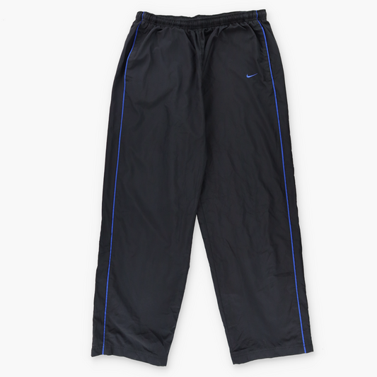 NIKE Embroidered Swoosh Blue Stripe Black Track Pants (XL)