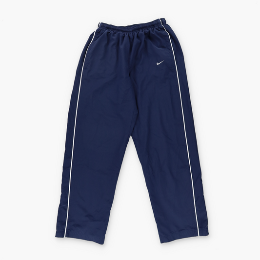 NIKE Embroidered Swoosh White Stripe Side Navy Track Pants (S)