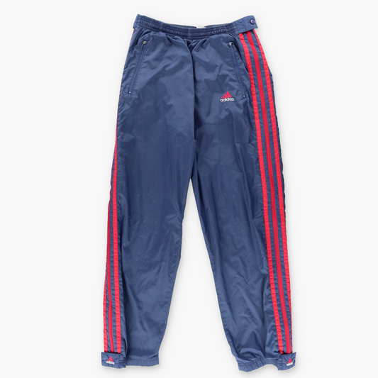 ADIDAS 3 Stripe Embroidered Logo Full Side Zip Navy & Red Track Pants (S-M)