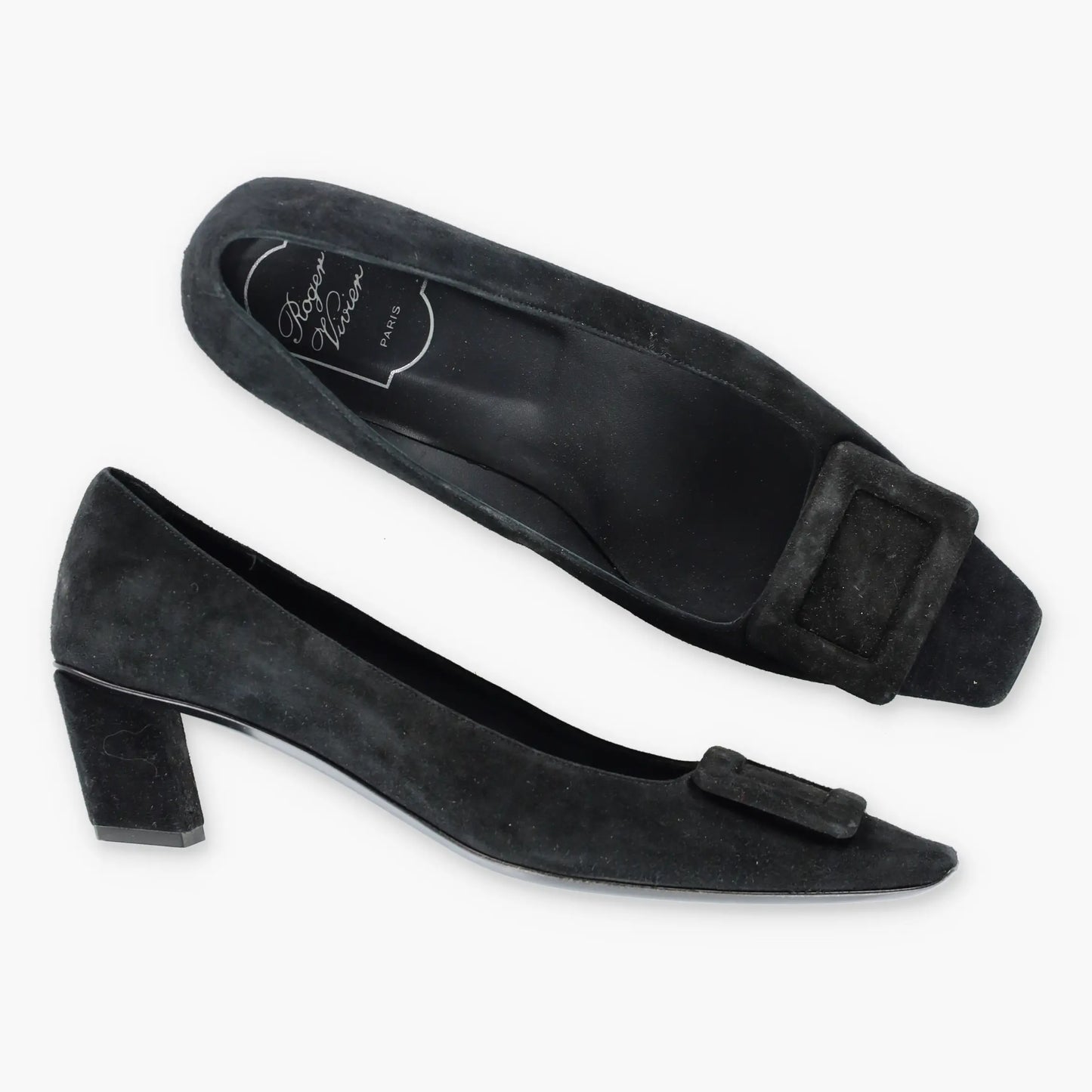 ROGER VIVIER Suede Geometric Italy Made Black Pump Heels (38.5) - Vintage Sole Melbourne