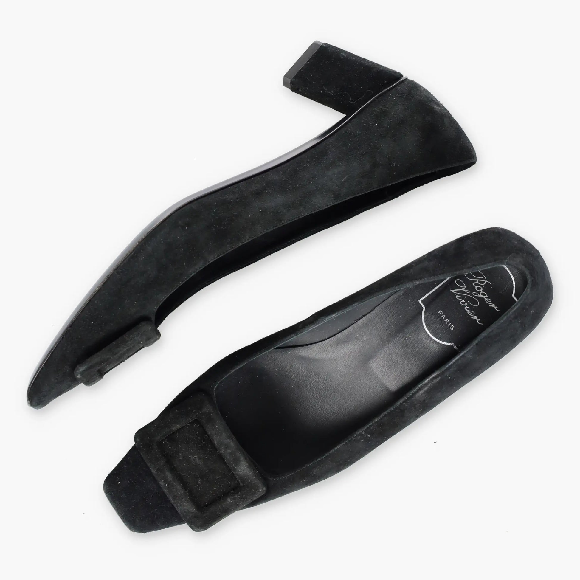 ROGER VIVIER Suede Geometric Italy Made Black Pump Heels (38.5) - Vintage Sole Melbourne