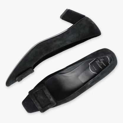 ROGER VIVIER Suede Geometric Italy Made Black Pump Heels (38.5) - Vintage Sole Melbourne