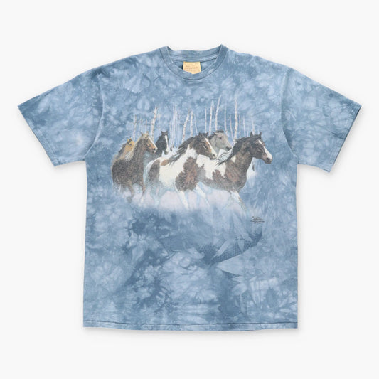 Vintage 1999 THE MOUNTAIN Winter Run Horses Tie-Dye T-Shirt (XL)