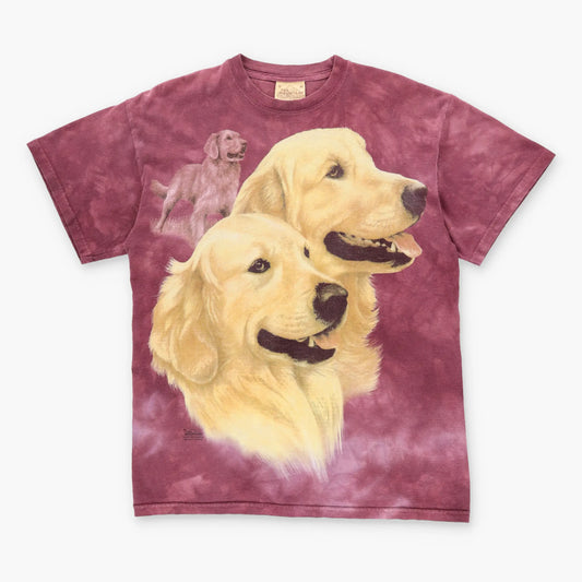 Vintage THE MOUNTAIN Golden Retriever Big Print Dog Tie-Dye T-Shirt (M-L)