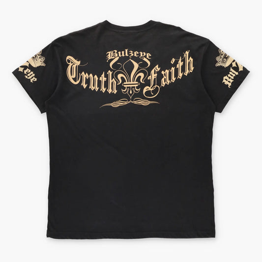 Rhinestone Eagle Y2K Style "Live Fast" BULLZEYE Black USA Made V-Neck Tee (L-XL)