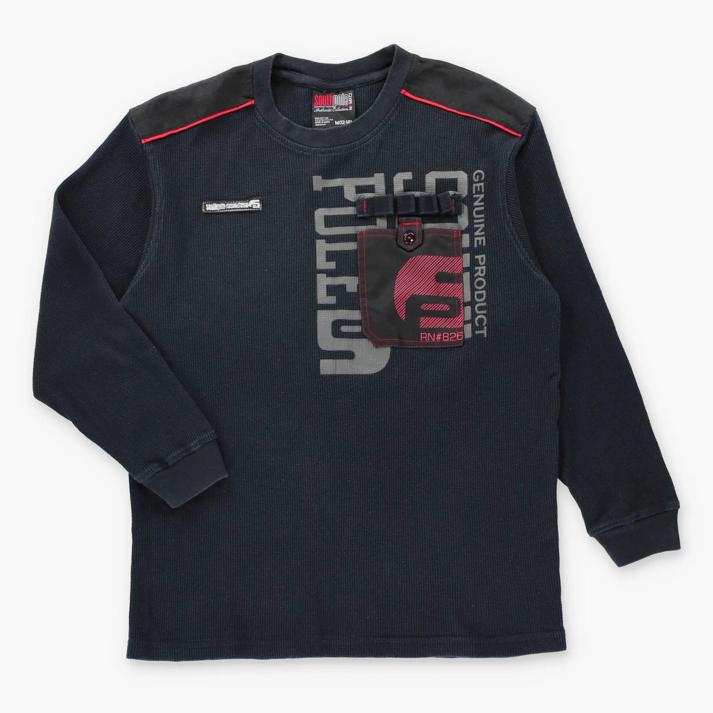 Vintage SOUTHPOLE Front Pocket Y2K Style Waffle Knit Long Sleeve Thermal Tee (M)