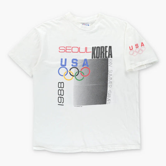 Vintage 1988 Team USA Seoul Olympic Summer Games White Single Stitch T-Shirt USA Made (L-XL)