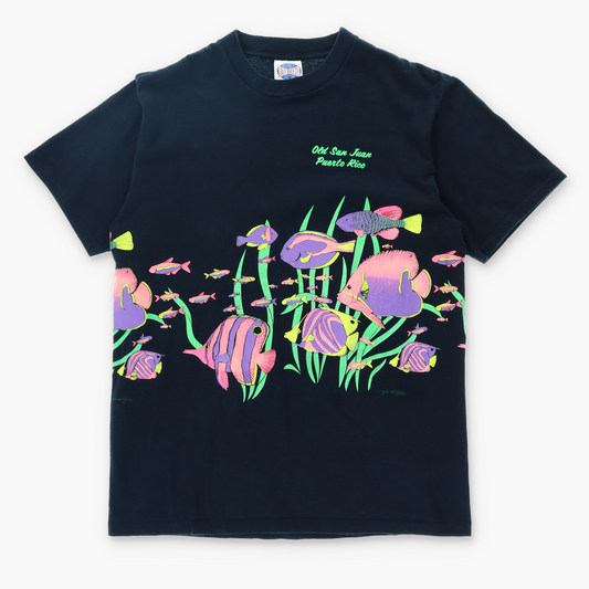 Neon Fish Puerto Rico 1990 All Over Print T-Shirt USA Made (L)