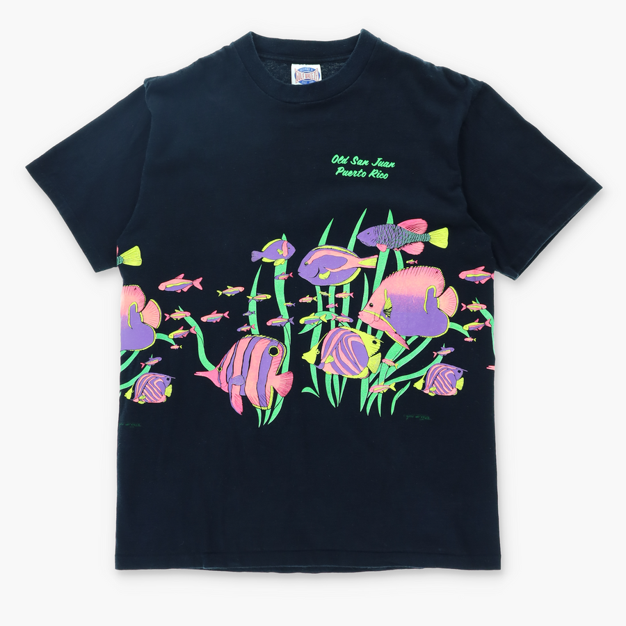 Neon Fish Puerto Rico 1990 All Over Print T-Shirt USA Made (L)