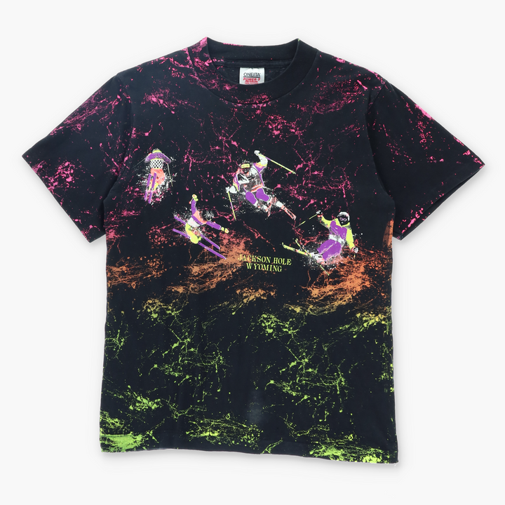 Wyoming 90s Ski Neon Paint Splatter T-Shirt USA Made (S)