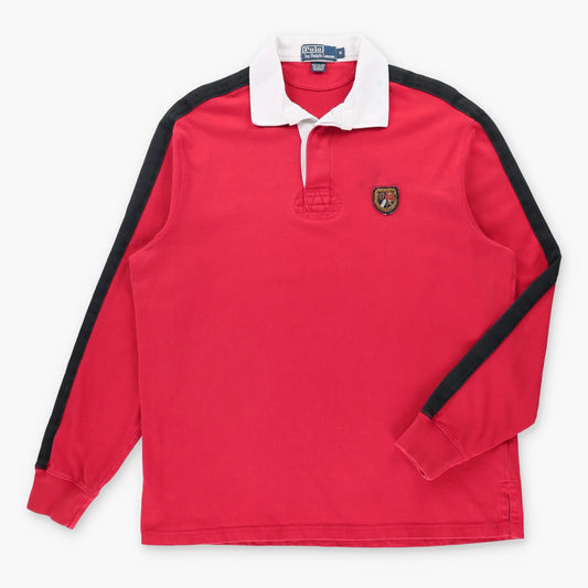 RALPH LAUREN POLO Shield Crest Logo Patch Red Rugby Jumper (L-XL)