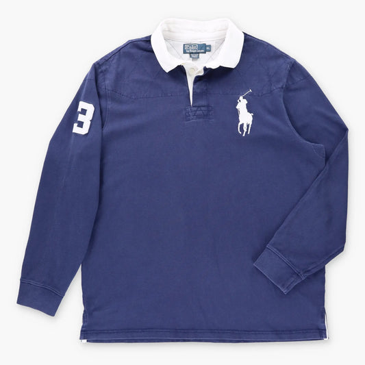 Vintage POLO RALPH LAUREN Embroidered Big Pony Navy Rugby Jumper (XXL)