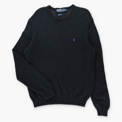 Vintage RALPH LAUREN POLO Black & Purple Embroidered Pony Logo Knit Sweater (L) Vintage Sole Melbourne