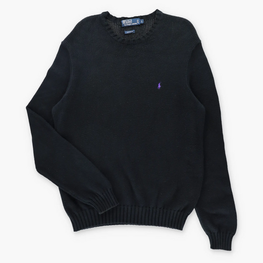 Vintage RALPH LAUREN POLO Black & Purple Embroidered Pony Logo Knit Sweater (L TALL)