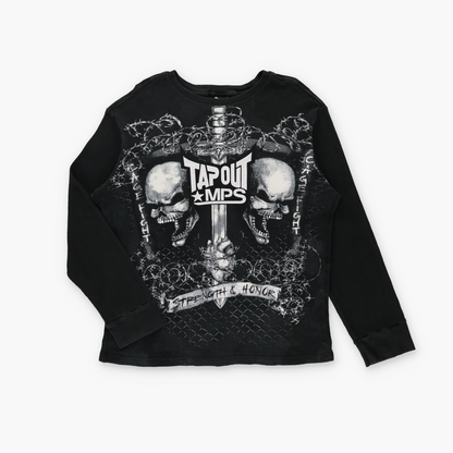 TAPOUT MPS Black "Strength & Honor" Waffle Knit Long Sleeve Wrestling Tee (XL-XXL)
