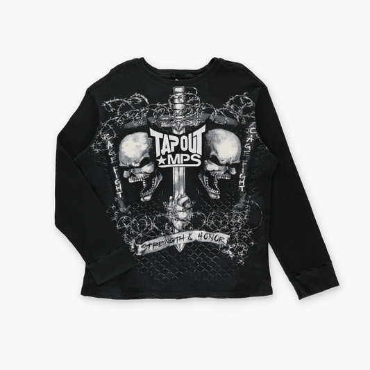 TAPOUT MPS Black "Strength & Honor" Waffle Knit Long Sleeve Wrestling Tee (XL-XXL)