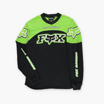 FOX Racing Black & Green V-Neck Spell Out Long Sleeve Tee (S-M TALL)