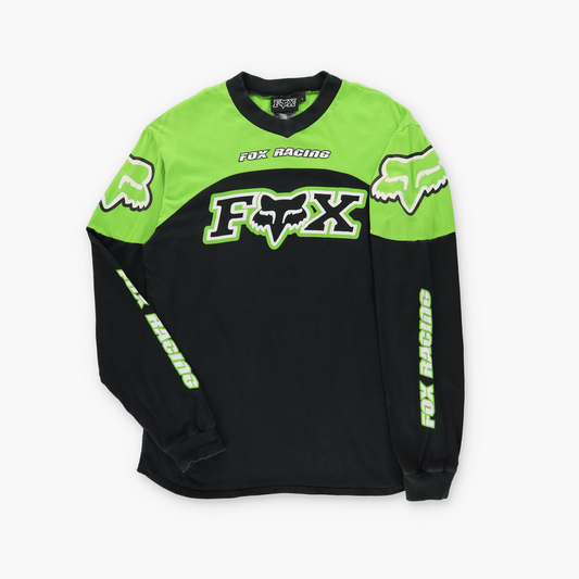 FOX Racing Black & Green V-Neck Spell Out Long Sleeve Tee (S-M TALL)
