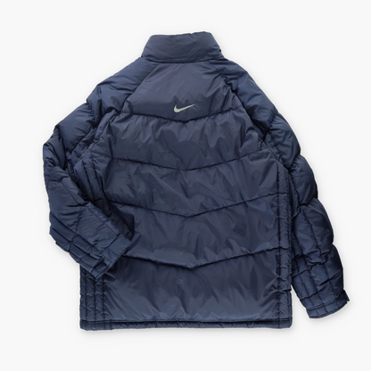 NIKE Navy & Green Embroidered Centre Swoosh Back Down Puffer Jacket (XL)