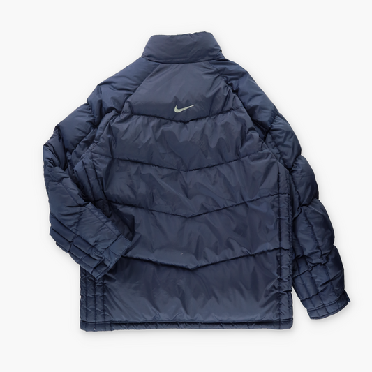 NIKE Navy & Green Embroidered Centre Swoosh Back Down Puffer Jacket (XL)