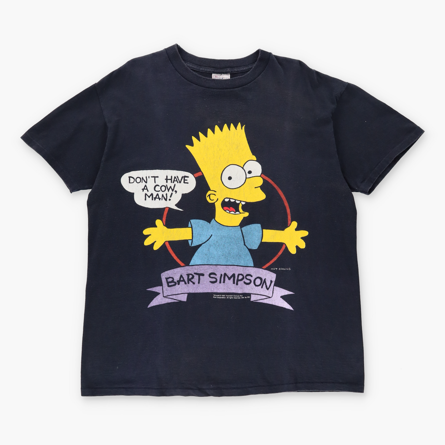 Vintage 1990 BART SIMPSON 'Don't Have A Cow, Man' Single Stitch Navy T-Shirt *Aubs Vintage Sole Melbourne