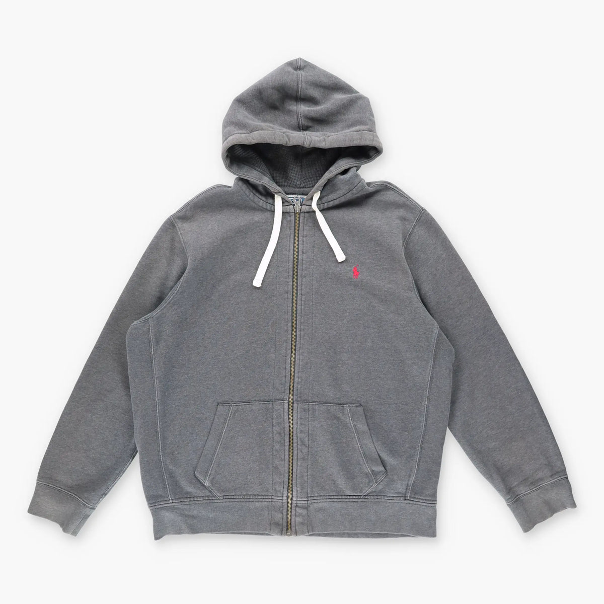 Vintage POLO RALPH LAUREN Grey & Red Zip Up Hooded Sweatshirt *Aubs Vintage Sole Melbourne