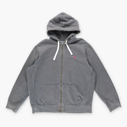 Vintage POLO RALPH LAUREN Grey & Red Zip Up Hooded Sweatshirt *Aubs Vintage Sole Melbourne