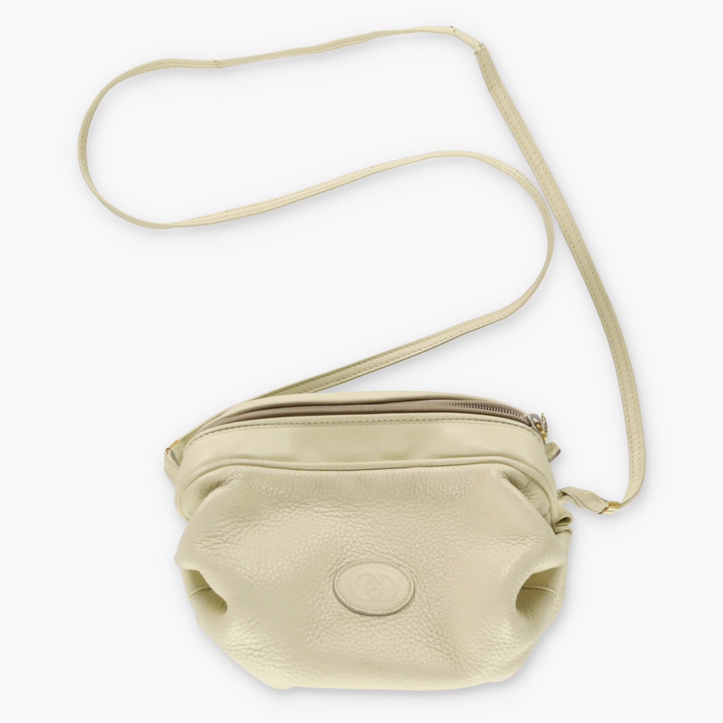 Vintage GUCCI Cream Suede Lined Pebbled Leather Crossbody Pouch Bag *Aubs Vintage Sole Melbourne